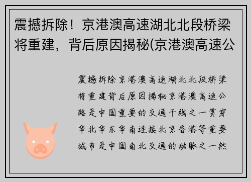 震撼拆除！京港澳高速湖北北段桥梁将重建，背后原因揭秘(京港澳高速公路湖北北段)