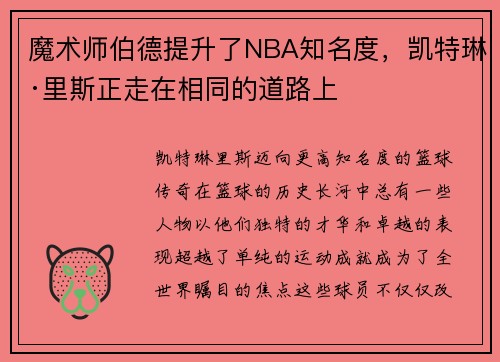 魔术师伯德提升了NBA知名度,凯特琳·里斯正走在相同的道路上 魔术师伯德提升了NBA知名度,凯特琳·里斯正走在相同的道路上