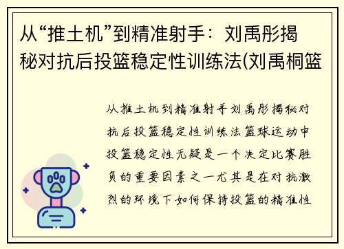 从“推土机”到精准射手：刘禹彤揭秘对抗后投篮稳定性训练法(刘禹桐篮球)