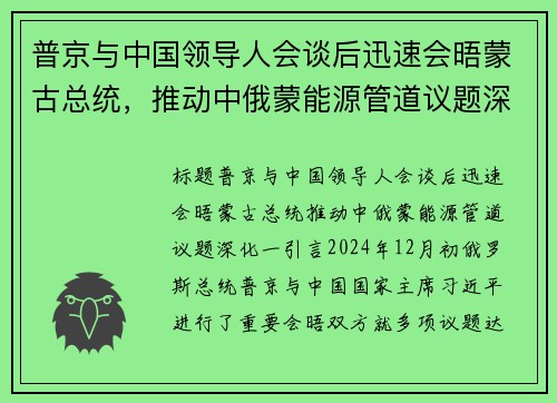 普京与中国领导人会谈后迅速会晤蒙古总统，推动中俄蒙能源管道议题深化